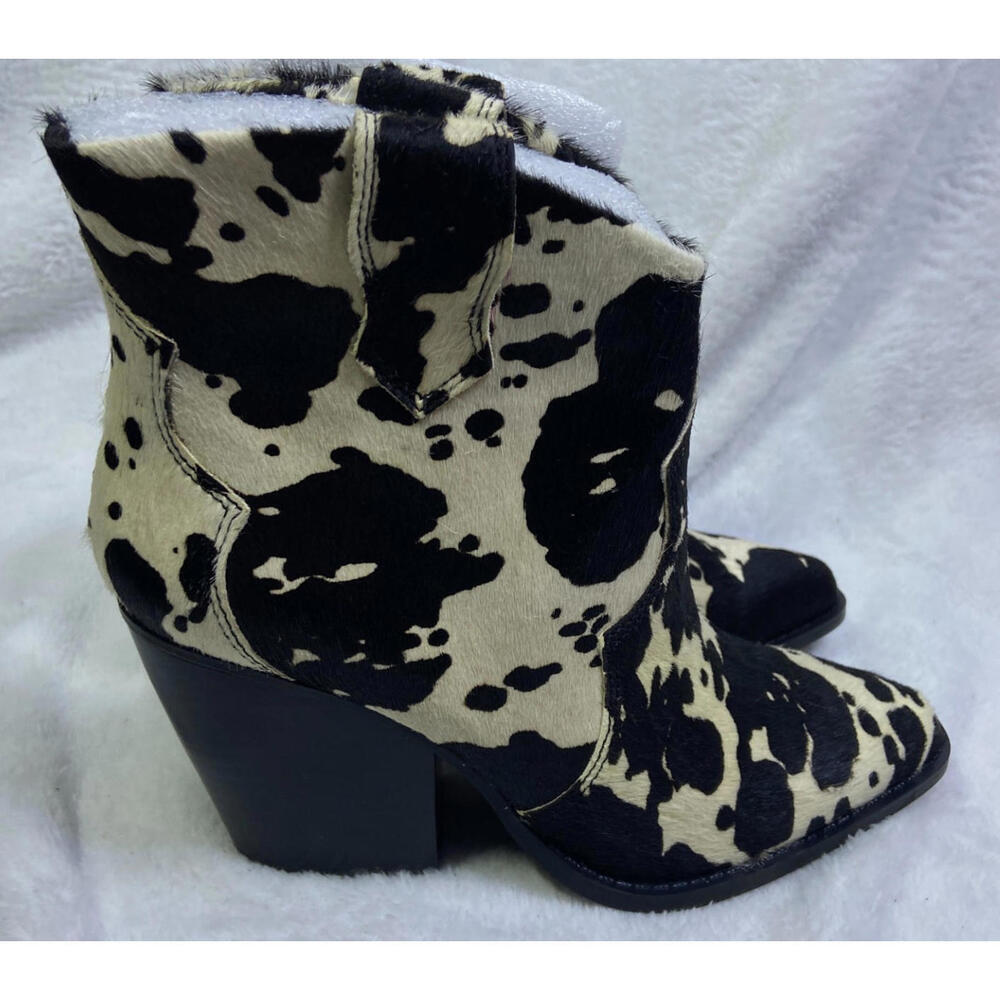 Dolce Vita Booties  7 M Steffi Brown Cow Print Slip On Western Cowboy Real Fur